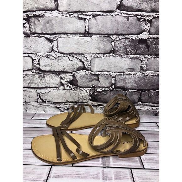 Sundance Taupe Leather Open Strap Back Zip Flats Sandals Women Sz 41EU/10.5M US - Picture 10 of 16